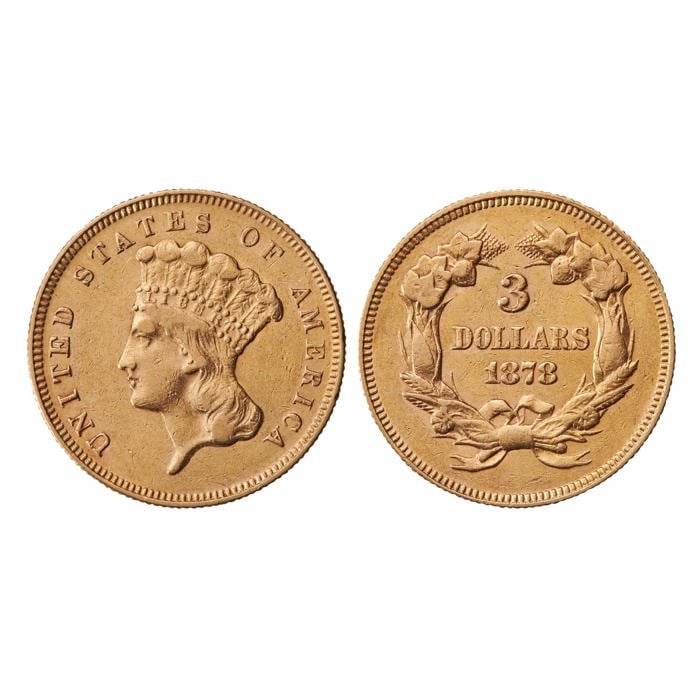 US, Indian Head Gold $3 1854-1889 EF