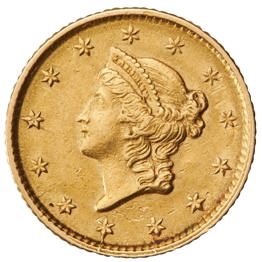US, Liberty Head Gold $1, Type I EF