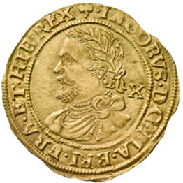James I (1603-25) gold Half-Laurel 4th bust mm trefoil