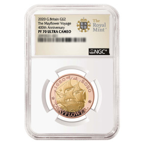 Mayflower 2020 UK £2 Gold Proof Graded Presentation Coin