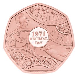 The 50th Anniversary of Decimal Day 2021 UK 50p Gold Proof Piedfort Coin