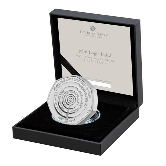 John Logie Baird 2021 UK 50p Silver Proof Piedfort Coin 