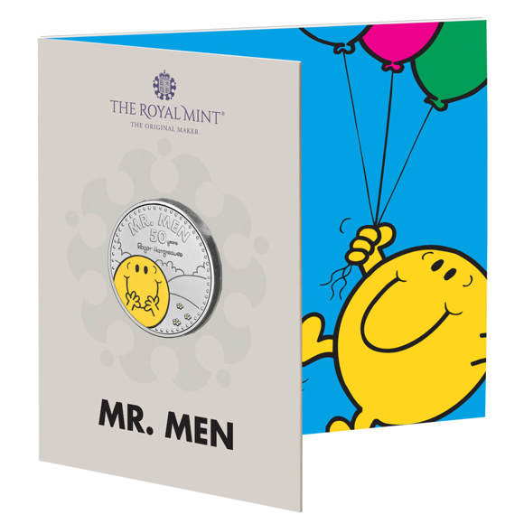 Mr. Happy – The 50th Anniversary of Mr. Men Little Miss 2021 UK £5 Brilliant Uncirculated Coloured Coin