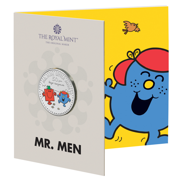 Mr. Strong and Little Miss Giggles – The 50th Anniversary of Mr. Men Little Miss 2021 UK £5 Brilliant Uncirculated Coloured Coin
