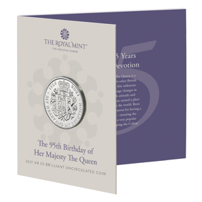 The 95th Birthday of Her Majesty the Queen 2021 £5 Brilliant Uncirculated Coin - Premium Pack
