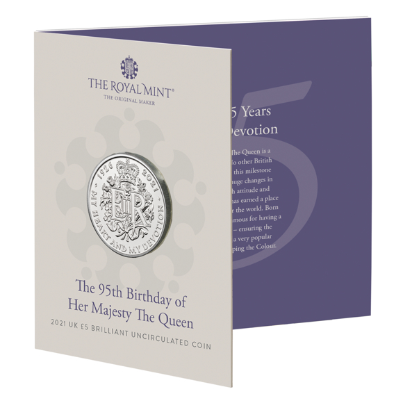 The 95th Birthday of Her Majesty the Queen 2021 £5 Brilliant Uncirculated Coin