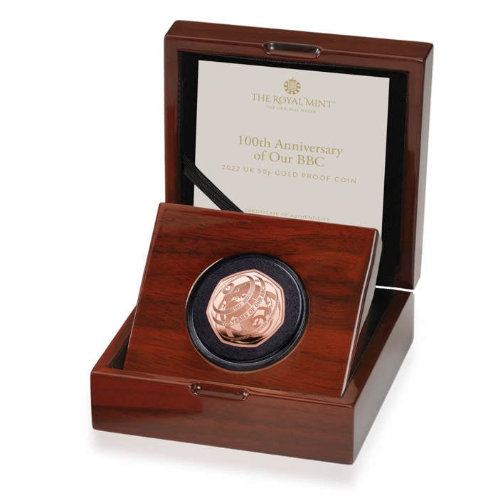 The 100th Anniversary of Our BBC 2022 UK 50p Gold Proof Coin