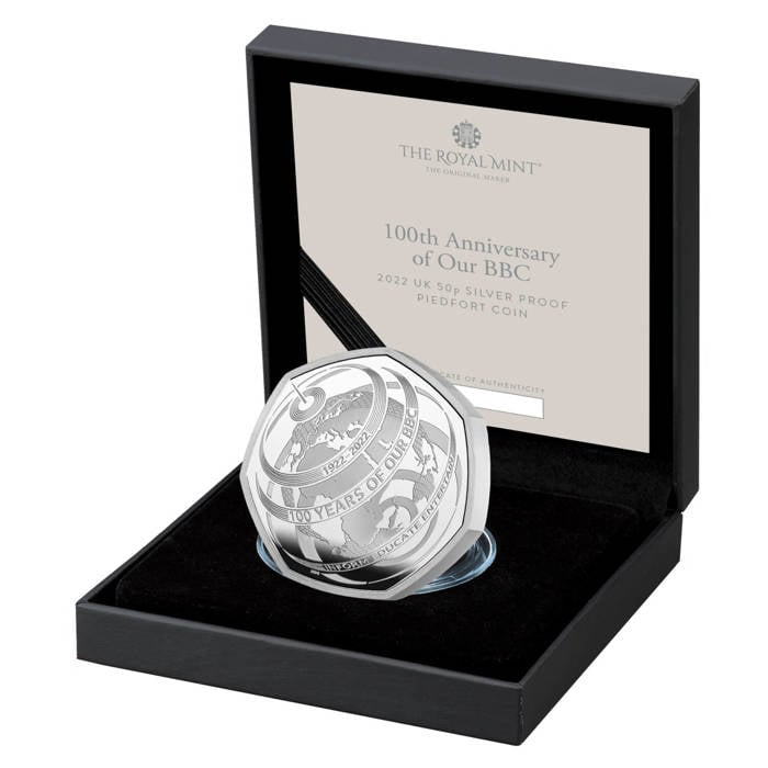 The 100th Anniversary of Our BBC 2022 UK 50p Silver Proof Piedfort Coin