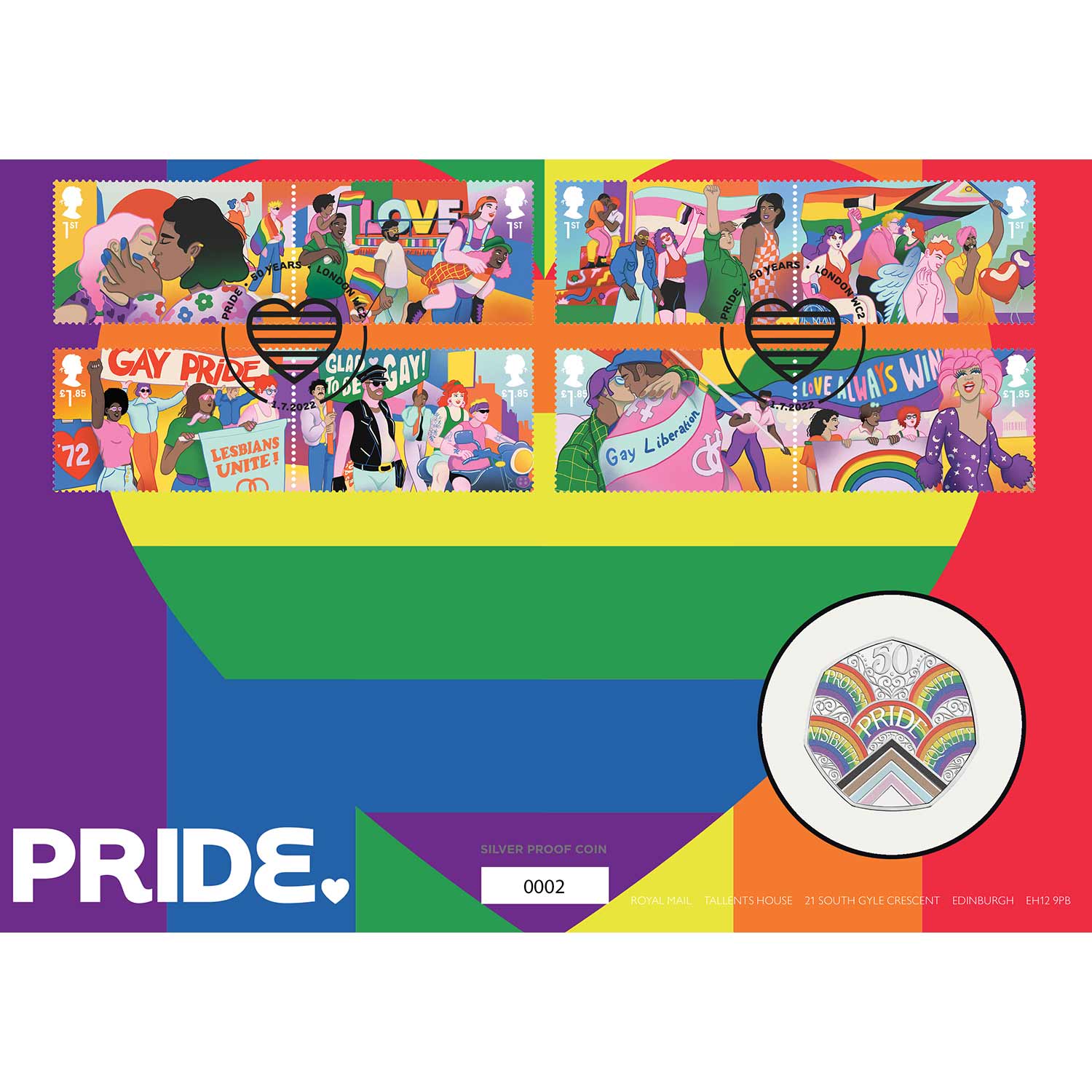 50 Years Pride 2022 UK 50p Silver Proof Coloured Coin Cover R Mint
