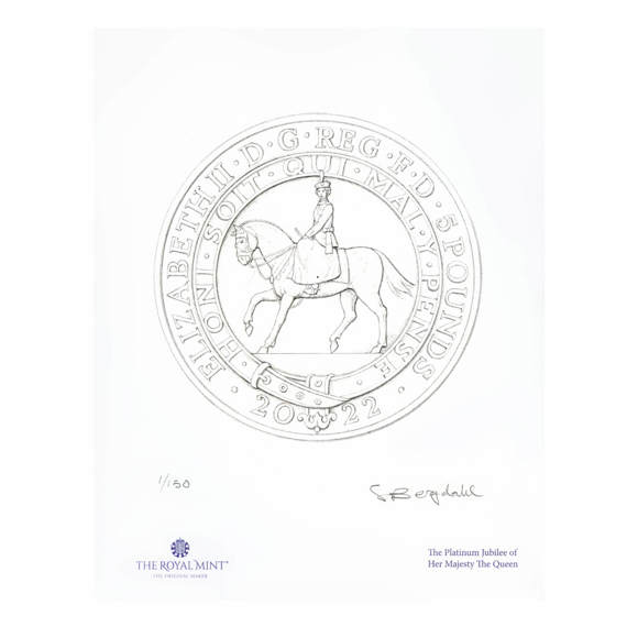 The Platinum Jubilee of Her Majesty The Queen 2022 Limited-Edition John Bergdahl Obverse Design Print 