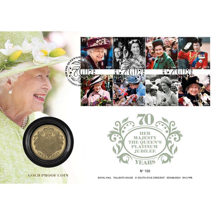 The Platinum Jubilee of Her Majesty The Queen 2022 UK £5 Gold Proof Coin Cover