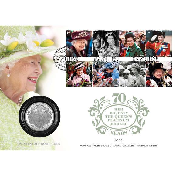 The Platinum Jubilee of Her Majesty The Queen 2022 UK £5 Platinum Proof Piedfort Coin Cover