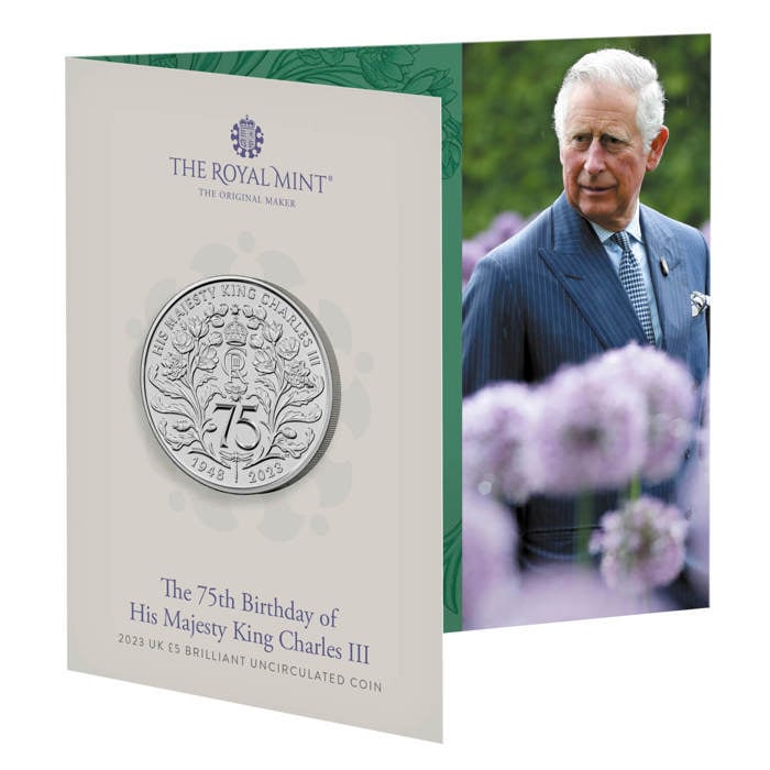 The 75th Birthday of His Majesty King Charles III 2023 UK £5 Brilliant Uncirculated Coin