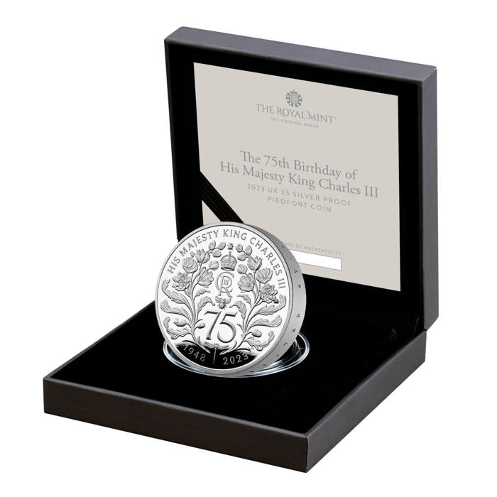 The 75th Birthday of His Majesty King Charles III 2023 UK ï¿½5 Silver Proof Piedfort Coin