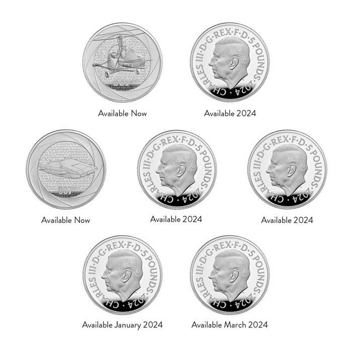 Six Decades of 007 UK 2oz Silver Proof Seven-Coin Collection