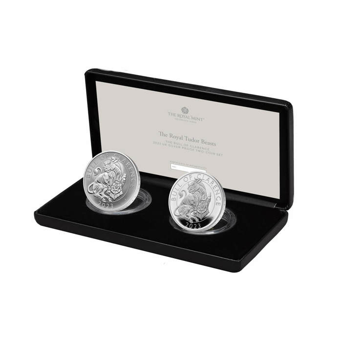 The Royal Tudor Beasts The Bull of Clarence 2023 UK Silver Proof Two-Coin Set