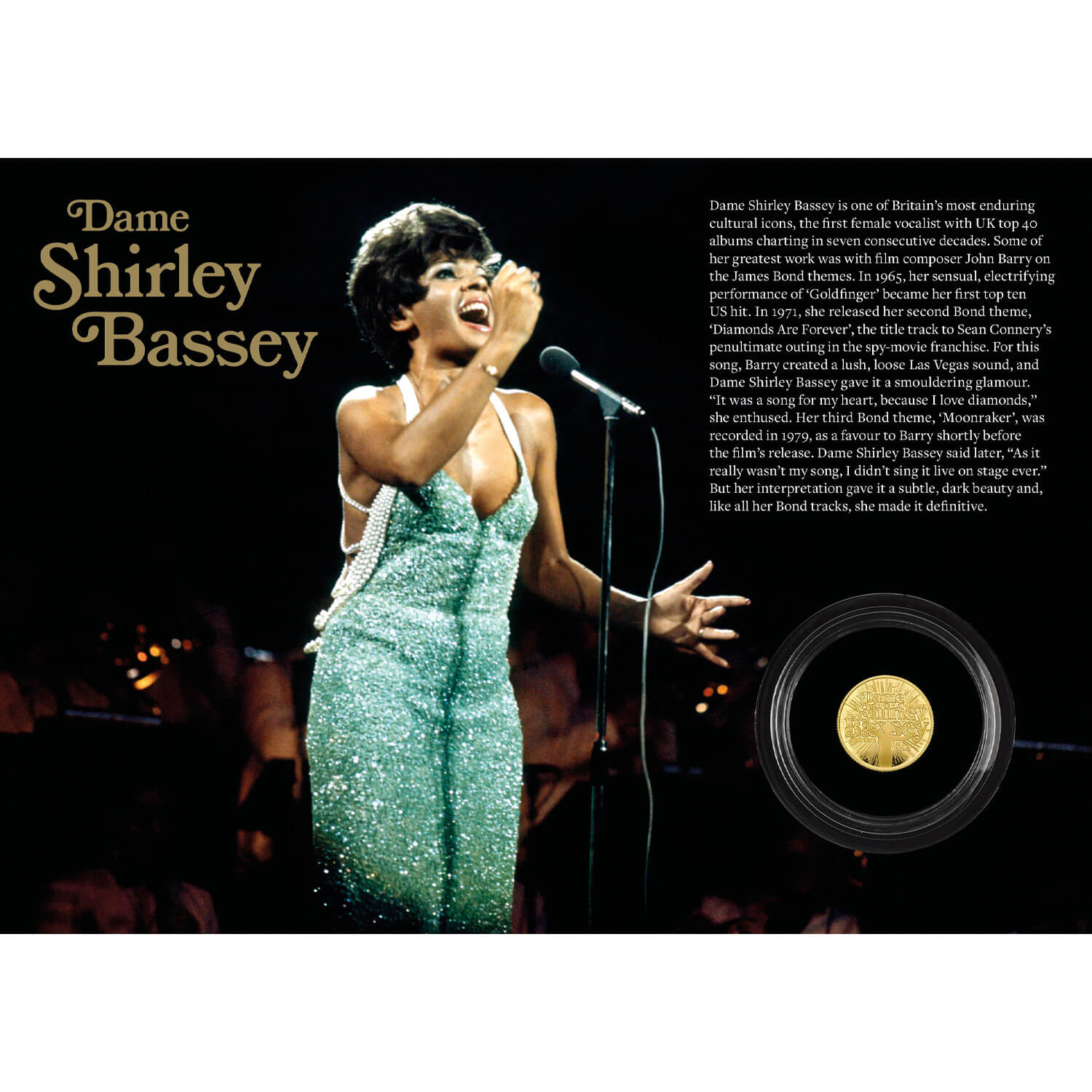 Dame Shirley Bassey 2023 UK 1/4oz Gold Proof Coin Cover | The Royal Mint