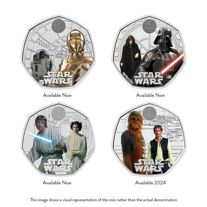 Star Wars 2023 UK 50p Brilliant Uncirculated Colour Four-Coin Collection 