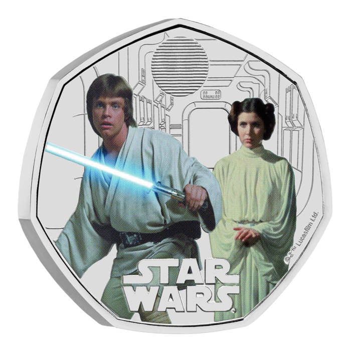 Star Wars Luke Skywalker and Princess Leia 2023 UK 50p Brilliant Uncirculated Colour Coin