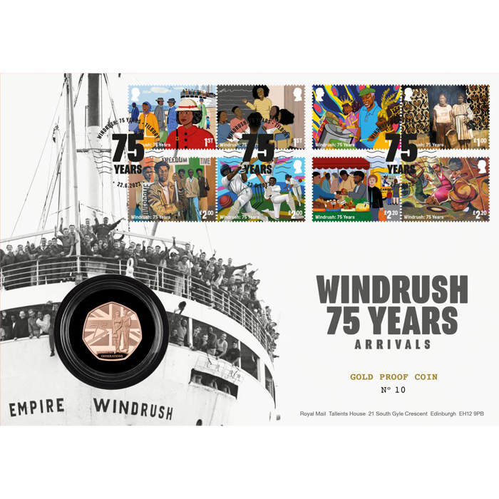 75 Years of the Windrush Generation 2023 UK 50p Gold Proof Coin Cover