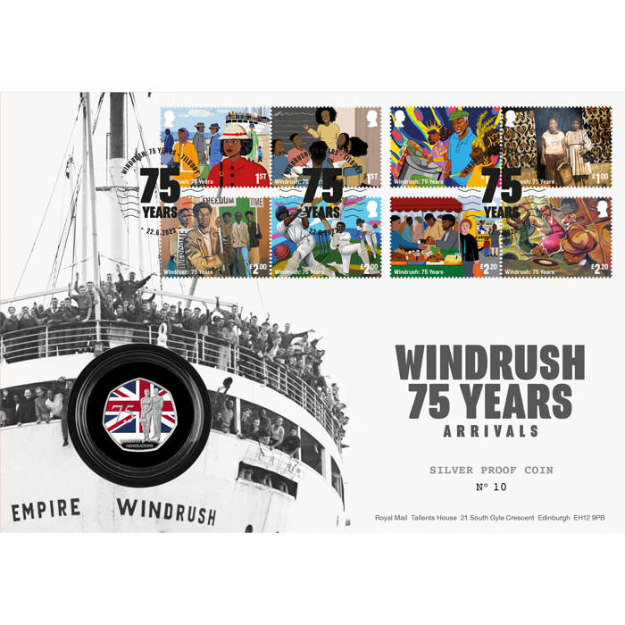 75 Years of the Windrush Generation 2023 UK 50p Silver Proof Colour Coin Cover