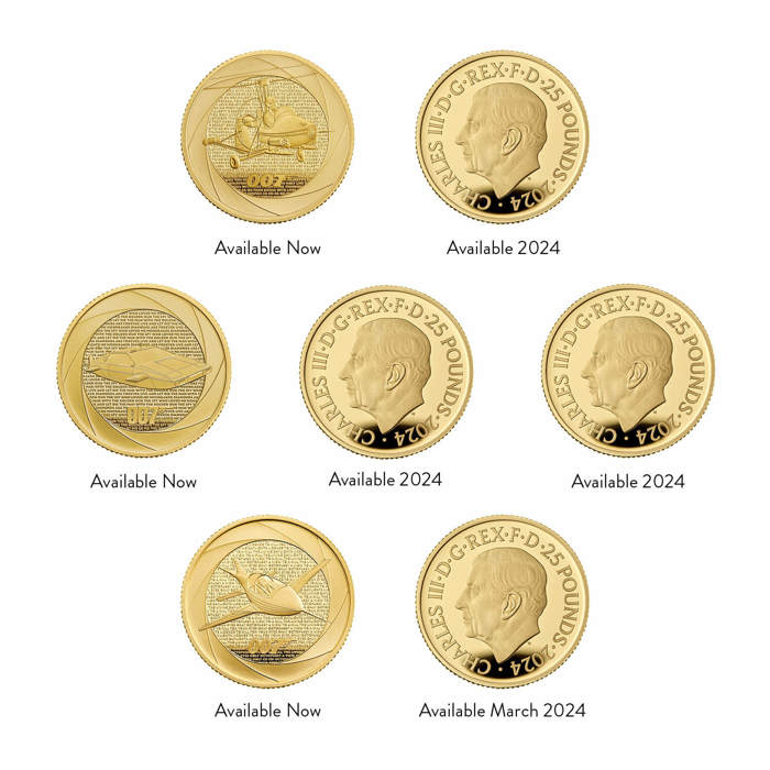 Six Decades of 007 UK 1/4oz Gold Proof Seven-Coin Collection 