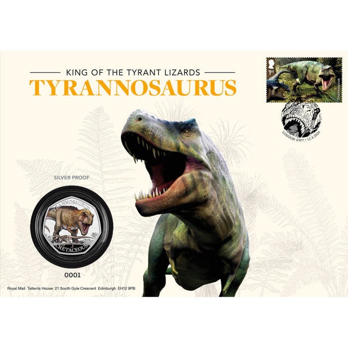 Tyrannosaurus 2024 UK 50p Silver Proof Colour Coin Cover