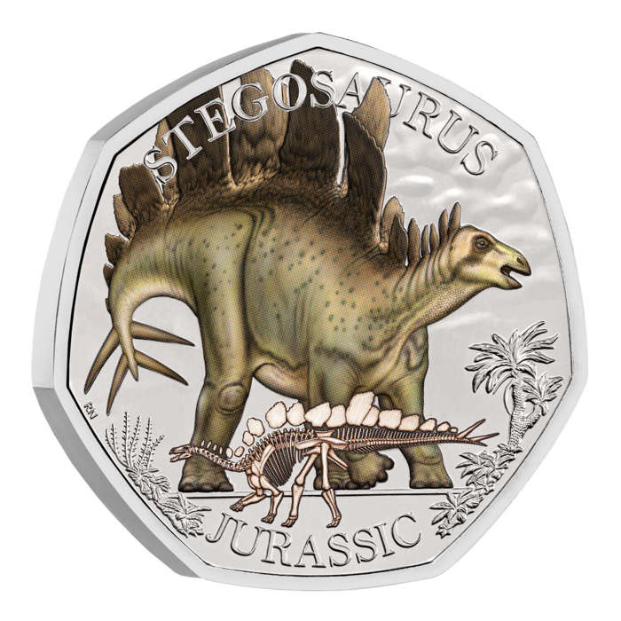 Stegosaurus 2024 UK 50p Brilliant Uncirculated Colour Coin
