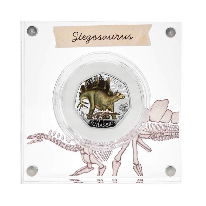 Stegosaurus 2024 UK 50p Silver Proof Colour Coin