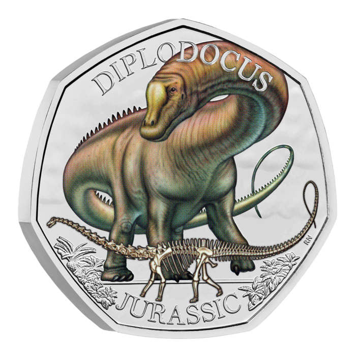 Diplodocus 2024 UK 50p Brilliant Uncirculated Colour Coin