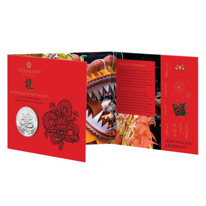 Lunar Year of the Dragon 2024 UK £5 Brilliant Uncirculated Coin
