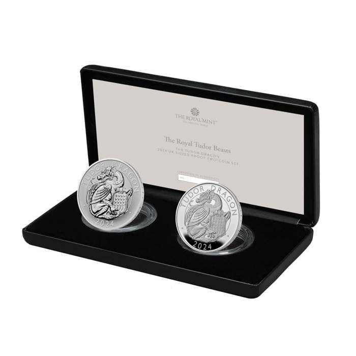 The Royal Tudor Beasts The Tudor Dragon 2024 UK Silver Proof Two-Coin Set 