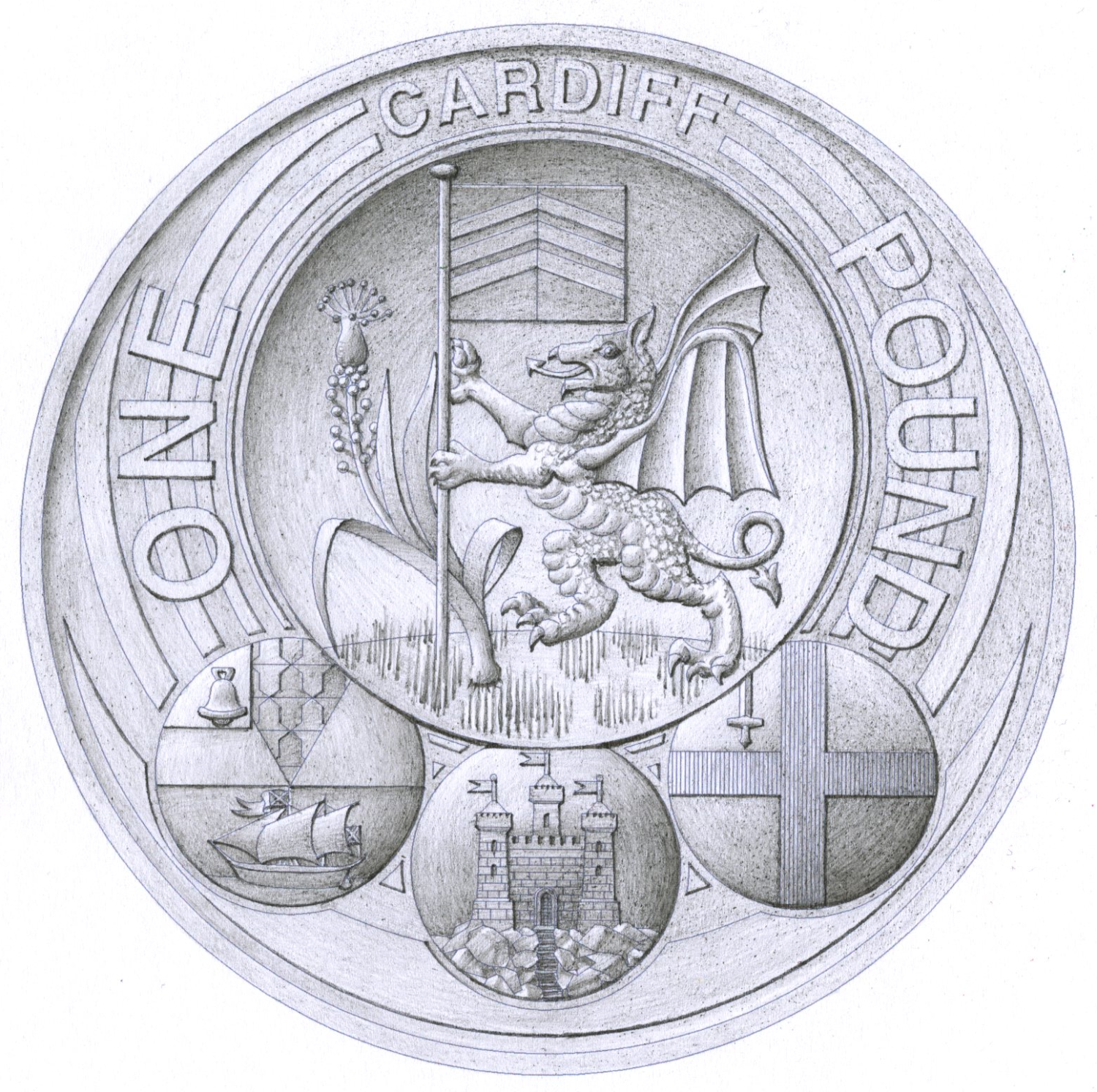 Artwork for the 2011 Capital Cities £1 coin