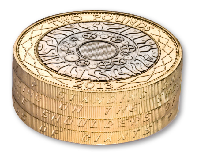 History of technological achievement £2 coin edge inscriptions