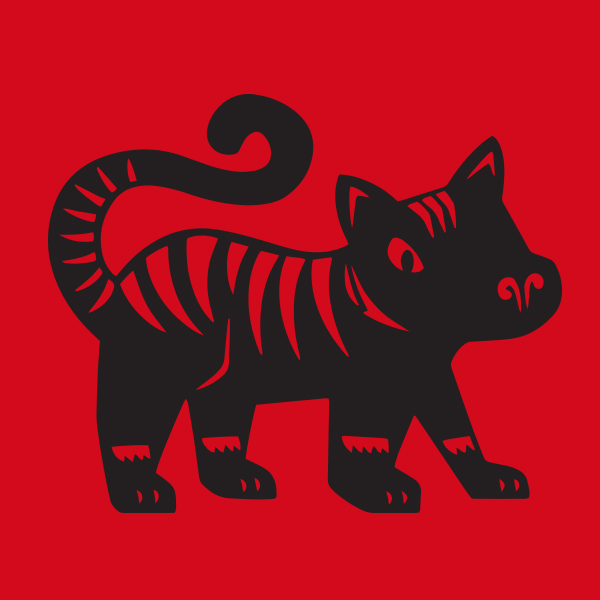A black tiger on a red background representing the Lunar Year of the Tiger..