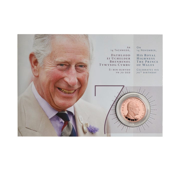 The 70th Birthday of HRH The Prince of Wales £5 Gold Proof Coin Cover