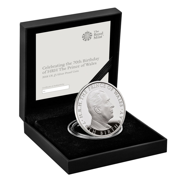 The 70th Birthday of HRH the Prince of Wales 2018 UK £5 Silver Proof Coin 