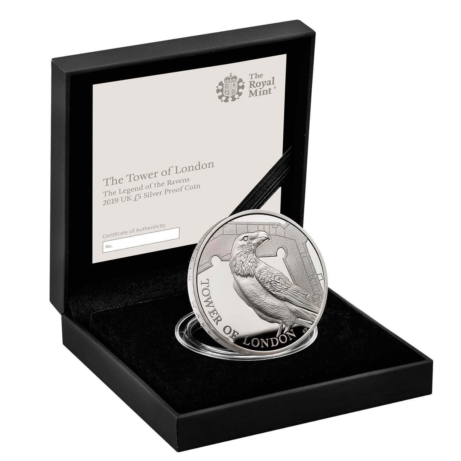 2019 タワーオブロンドンワタリカラス ピエフォー£5銀貨 PF70 UCFR Tower of London Legend of the Ravens £5 Silver Proof Coin